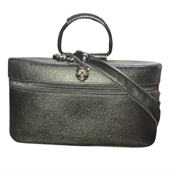 Gucci Cat Pebbled Leather Black Vanity Case Toiletry Case 2way Shoulder Bag - Picture 1 of 16